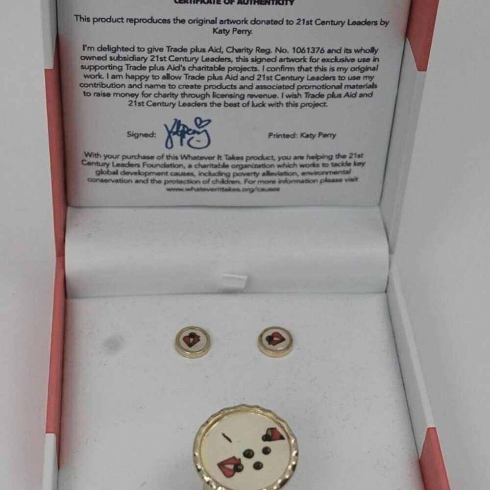 Katy Perry Whatever It Takes Stretch Ring & Stud Earrings Goldtone Set